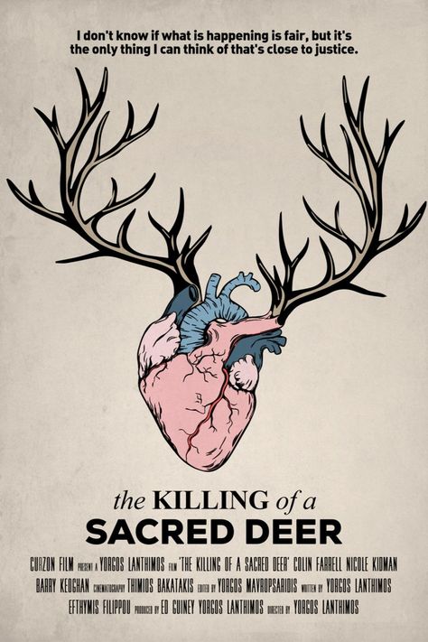 The Killing of a Sacred Deer by Yorgos Lanthimos with Colin Farrell, Nicole Kidman, 2017. Horror movie poster art quote high quality print Yorgos Lanthimos Poster, The Killing Of A Sacred Deer Poster, The Killing Of A Sacred Deer, Cardiothoracic Surgeons, Cardiothoracic Surgeon, Killing Of A Sacred Deer, Yorgos Lanthimos, Deer Poster, Film Posters Art