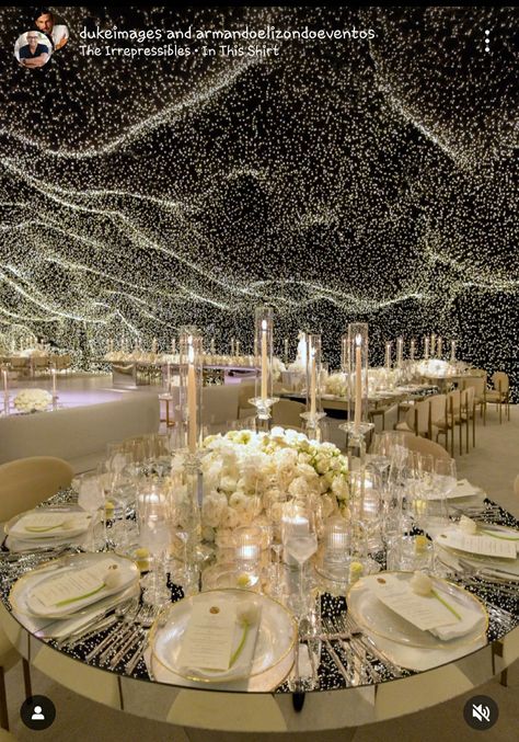 Star Ceiling Wedding, Birthday Party Venue Decorations, Starlight Wedding Theme, White Light Wedding, Luxury Centerpieces, Royalty Wedding Theme, Tent Flooring, Under The Stars Wedding, Starlight Wedding