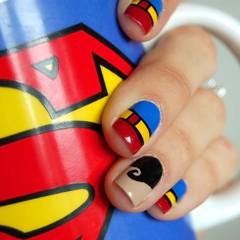 4 Clever Superman Nail Art Ideas  Designing your nails is SO EASY with MOYOU nail art kits! Visit our website: www.lvnailart.com Superman Nails, Superhero Nails, Girls Nail Designs, Colorful Nail, Her Nails, Nail Art Kit, Girls Nails, Cute Nail Designs, Cool Nail Designs