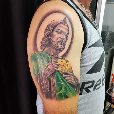 San Judas Tadeo #tattoos #tatuajes #sanjuditas #sanjudas Tatuaje A Color, Tattoo Studio, Jesus, Angel, Tattoos, Anime, Color