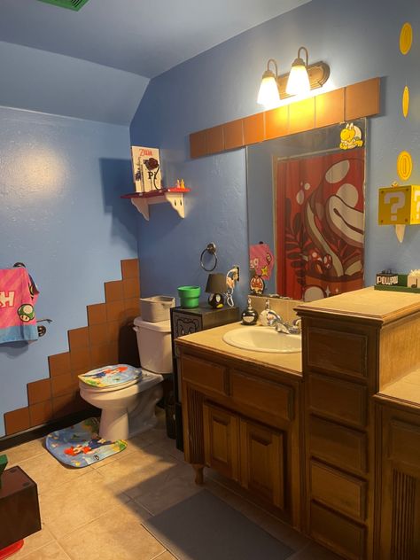 Boy Gamer Room, Gamer Bathroom, Mario Bathroom, Mario Aesthetic, Bucket Design, New Bathroom Ideas, Aesthetic Bathroom, Water Closet, Water Bucket