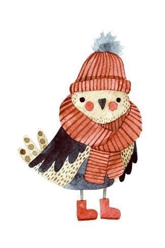 Winter Hat And Scarf, Arte Doodle, Arte Folk, Kids Illustration, Winter Illustration, Bullfinch, Christmas Bird, Winter Animals, Hat And Scarf