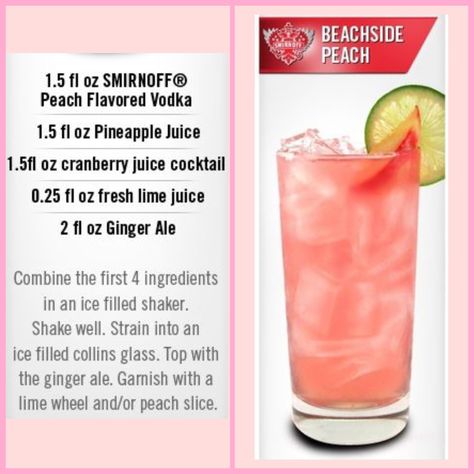 Smirnoff Peach Vodka Recipes, Smirnoff Vodka Recipes, Peach Smirnoff Drinks, Whipped Smirnoff Drinks, Smirnoff Vodka Drinks, Ciroc Peach Mixed Drinks, Smirnoff Vodka Cocktails, Smirnoff Peach Lemonade Recipes, Peach Lemonade Smirnoff Drinks