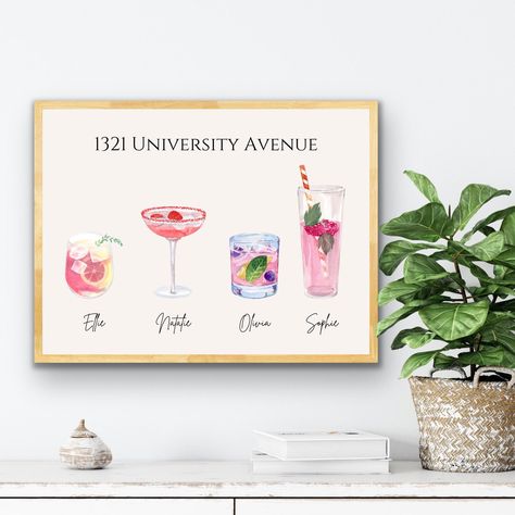 Personalized Roommate Wall Decor, Preppy Wall Art, Personalized Prints for Dorm, Dorm Wall Decor for College Girls, Blue Cocktails Print Framed Wall Art Bedroom, Prints For Dorm, Wall Decor Preppy, College Prints, Alcohol Wall Art, Cocktail Bleu, Preppy Wall Art, Art Preppy, Red Cocktails