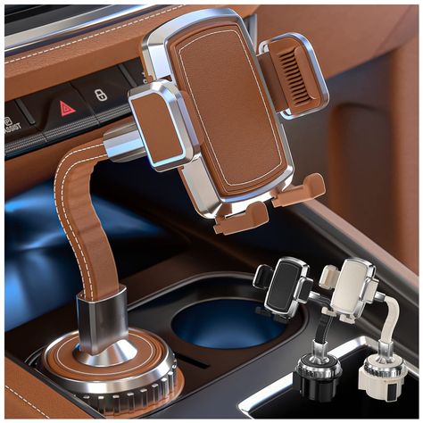 PRICES MAY VARY. UNIQUE DESIGN - The beauty of our car cup mount holder is in its convenient curved design. The long neck with a height of 7.8’’, you get a perfect view and angle. The phone is within easy reach at all times. This means you stay focused on the road even while taking calls or accessing GPS. PREMIUM PU LEATHER - Our adjustable phone mount promises extra safety, durability and stability. Made of sturdy ABS plastic, silicone pads (for protection) and PU leather, its robust and sleek Leather Cup Holder, Phone Mount For Car, Cup Phones, Lg Phone, Holder Phone, Car Holder, Phone Mount, Car Gadgets, Car Phone Holder