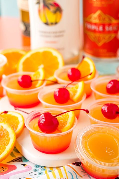 Tiki Jello Shots, Hawaiian Punch Jello Shots, Themed Jello Shots, Hawaiian Jello Shots, Luau Jello Shots, Mango Jello Shots, Tropical Jello Shots, Pretty Jello Shots, Bahama Mama Jello Shots