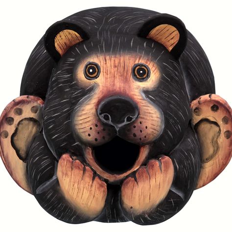 Doesn't this cute black bear gourd shaped birdhouse look inviting. The perfect place for your birds to hang out and raise their little ones. Wood Birdhouses, Wooden Bird Houses, Gourds Birdhouse, Bird House Kits, Bird Aviary, Gourds Crafts, Painted Gourds, Bear Decor, Wood Bird