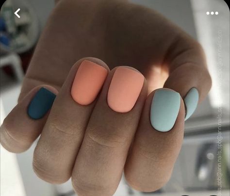 Short Matte Gel Nails, Half And Half Nails Designs, Nails Different Colors Each Hand, Vibrant Nail Designs, Cute Gel Nails, Vacation Nails, Get Nails, Short Acrylic Nails Designs, Dipped Nails