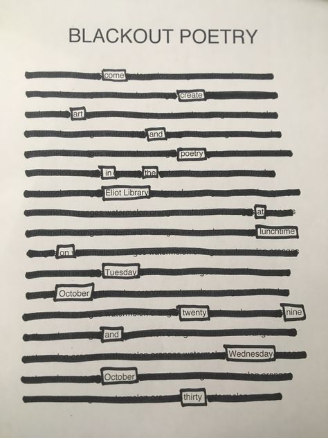 Advertisement for Blackout Poetry event in library Poetry Typography Poster, Poetry Graphic Design, Poetry Slam Aesthetic, Typography Poetry, Poetry Party, Poetry Event, Poem Aesthetic, Poetry Night, Poetry Club