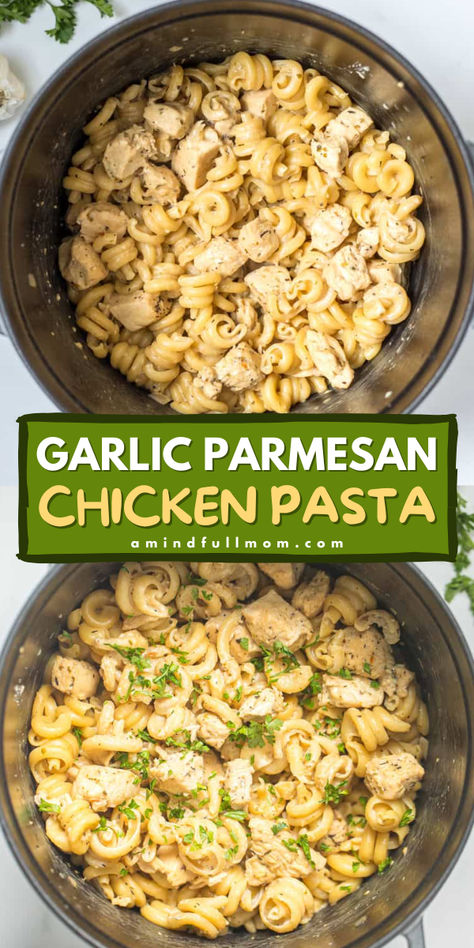 Enjoy the best comfort food recipe with Garlic Parmesan Chicken Pasta! This easy pasta recipe is a 30 minute meal made with simple ingredients like chicken breasts, dry pasta, and parmesan cheese all in one pan. Try it tonight! Chicken Breast Pasta Recipes, Parmesan Garlic Chicken Pasta, Easy Cajun Chicken Pasta, Chicken Pasta Easy, Chicken Breast Pasta, Parmesan Garlic Chicken, Garlic Parmesan Chicken Pasta, Parmesan Chicken Pasta, Creamy Chicken Pasta Recipes