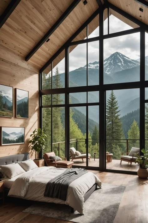 Mountain House Interior Design, Modern Mountain Bedroom, Mountain Homes Interiors, Mountain Home Bedroom, Modern Cabin Bedroom, Mountain House Bedroom, Mountain House Interior, Colorado Mountain Homes, Mountain Bedroom