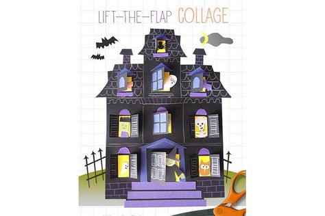 Halloween Crafts lift the flap haunted house Cardboard Haunted House Diy Template, Paper Bag Haunted House Craft, Haunted House Template Free Printable, Haunted House Box Craft, Cardboard Box Crafts For Kids, Haunted House Construction Paper, Box Craft Ideas, Box Crafts For Kids, Infant Projects