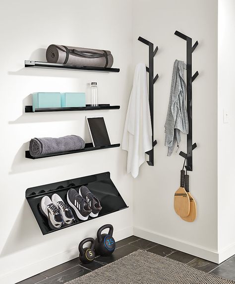 Esker Shoe/Magazine Rack - Modern Storage and Entryway Furniture - Room & Board Vertical Coat Rack, Small Home Gym Design, Shoe Magazine, Home Gym Organization, Shoe Storage Ideas, Small Home Gym, Modern Coat Rack, Home Gym Design, Clutter Free Home