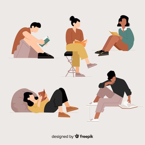 Illustration concept with people reading | Free Vector #Freepik #freevector #freepeople #freedesign #freewoman #freeman Reading Illustration, Flat Vector People, Vector Illustration People, Human Illustration, People Cutout, People Design, People Png, People Reading, Architecture People