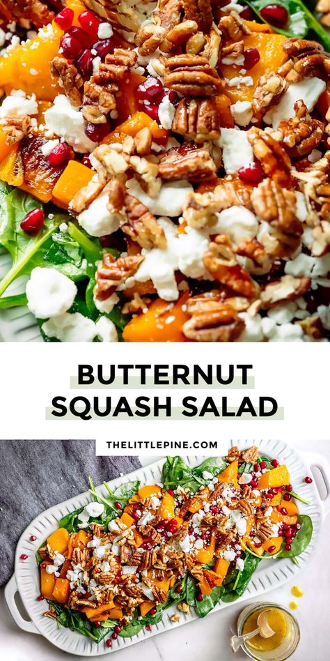 Butternut Squash Salad- PIN 1 Butternut And Feta Salad, Butternut Squash Feta Recipes, Butternut Squash Pomegranate, Butternut Squash Salad Recipes, Sous Vide Pork, Keto Salads, Cauliflower Risotto, Butternut Squash Salad, Feta Recipes