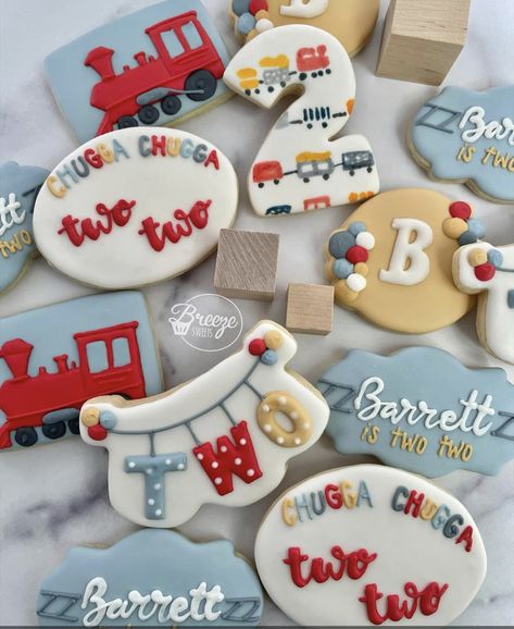 Choo Choo Train Birthday Party, Train Cupcakes, Chugga Chugga Two Two, Train Cookies, Second Birthday Boys, 2nd Birthday Party For Boys, Thomas Birthday, 2nd Birthday Boys, Two Two