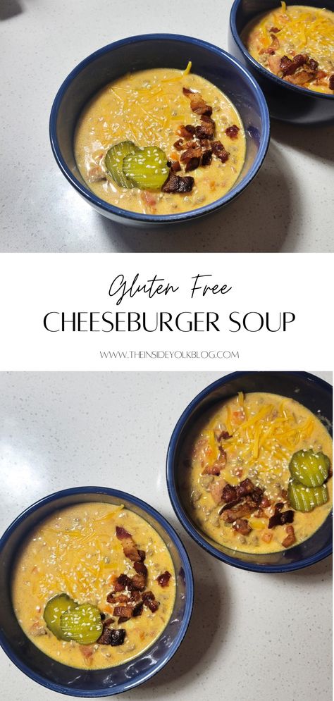 Gluten Free Cheeseburger Soup Cheeseburger Soup Gluten Free, Gluten Free Cheeseburger Soup, Gluten Free Hamburger Soup, Gluten Free Cheeseburger, Instant Pot Cheeseburger Soup, Gluten Free Soups, Cheeseburger Soup Crockpot, Gluten Free Hamburger, Soup Gluten Free