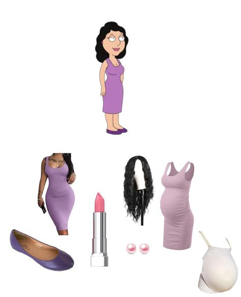 Bonnie Swanson, Meg Family Guy Costume, Meg Family Guy Halloween Costumes, Bonnie Family Guy, Husband And Pregnant Wife Halloween Costumes, Couples Costumes For Pregnant Women, Family Guy Costumes, Pink Lipstick, Mens Halloween Costumes