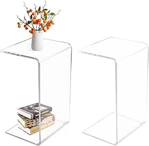 TPZLRN Clear Acrylic End Table Set of 2, 24" L x 14" W x 12" H x 1/2" Thick C-Shape Clear End Coffee Tables, Modern Lucite Side Table for Living Room, Bedroom, Bathroom, Office Acrylic End Table, Coffee Tables Modern, Side Table For Living Room, Table For Living Room, End Table Sets, Bathroom Office, Bedroom Bathroom, Table Set, Living Room Table