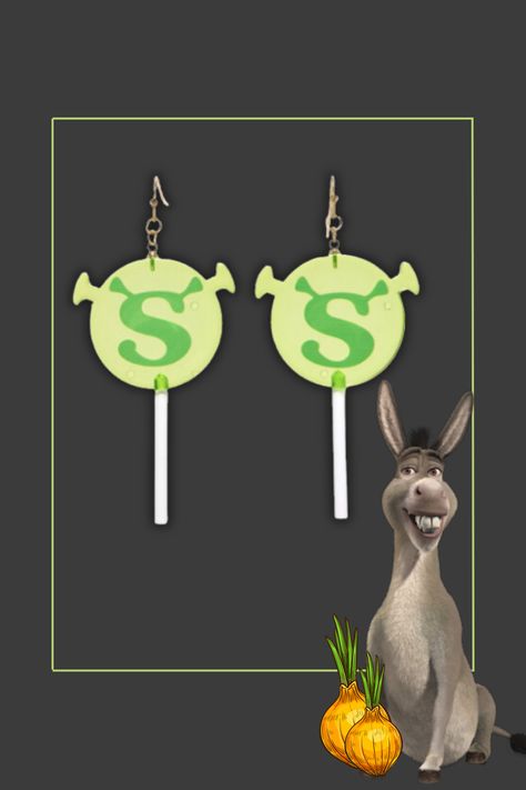 Shrek lollipop earrings from hot Topic Shrek Accessories, Shrek Earrings, Shrek Outfit, Shrek Jr, Universal Studios Outfit, Fun Outfits, Earrings Ideas, Outfits To Wear, Shrek