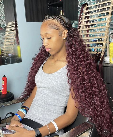 Quick Wave Hair Styles, Quick Waves Hair, Braids With Curly Weave, Weave With Color, Quick Weave With Color, Six Braids, Braids Quick Weave, Hair Styles With Braids, Wave Hair Styles