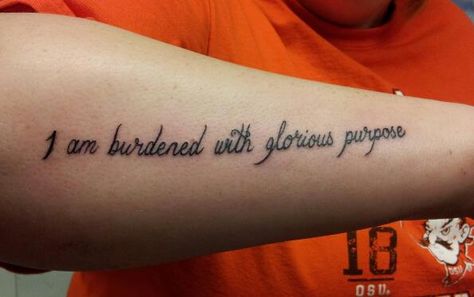 Loki's quote from The Avengers! Purpose Tattoo, Burdened With Glorious Purpose, Neat Tattoos, Fandom Tattoos, Tattoo 2024, Glorious Purpose, Purpose Quotes, Writing Tattoos, Hair Tattoos