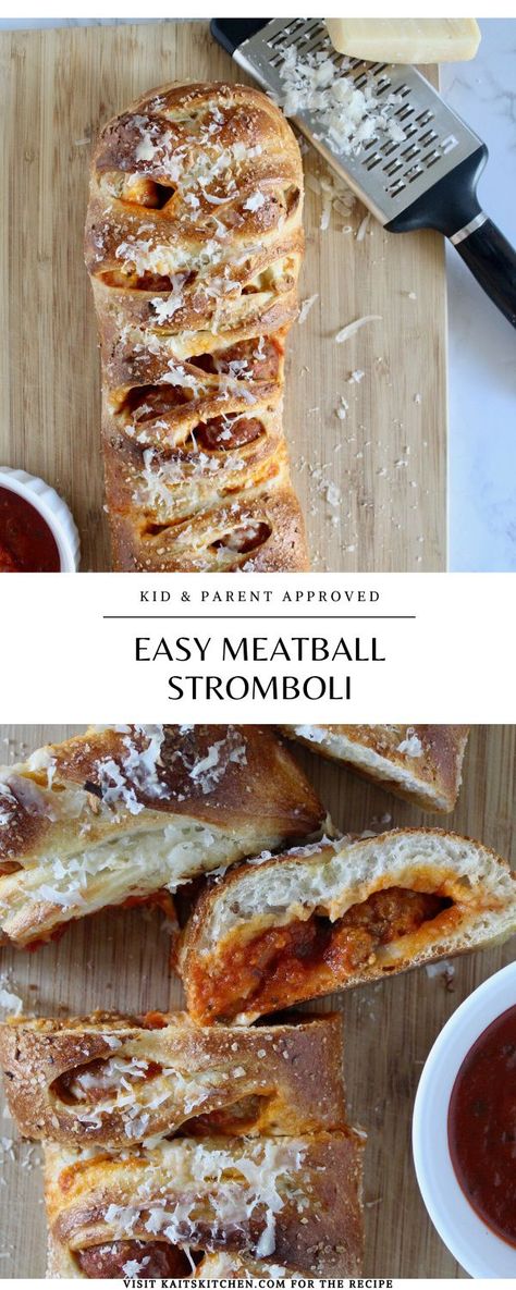 This recipe is easy! I use Pillsbury pizza dough, frozen meatballs, and jarred marinara. You can swap this for homemade ingredients, but just know, the shortcut way works just fine as well! My goal every time I try a new recipe is for it to be perfect every time and I’ll be honest, it doesn’t happen often! There’s always somethinggg that I feel can be added or changed. This was not the story of this Easy Meatball Stromboli. It was PERFECT on the first try. #easyrecipe #familyrecipes Pillsbury Pizza Crust Recipes Stromboli, Pillsbury Pizza Crust Stromboli, Recipes Using Pillsbury Pizza Crust Dough, What Can I Make With Pizza Dough Besides Pizza, Refrigerated Pizza Crust Recipes, Dinner With Pizza Dough, Ground Beef Stromboli Recipe, Pizza Dough Recipes Pillsbury, Meatball Calzones With Pizza Dough