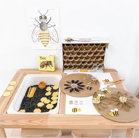 Learning About Bees, All About Bees, Sensory Bin Play, Toddler Sensory Bins, Bee Activities, Early Childhood Learning, Sand And Water Table, Toddler Sensory, Sensory Boxes