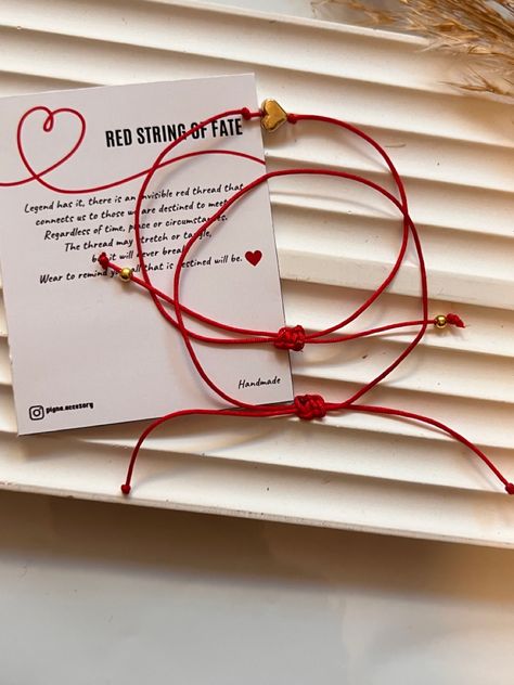 Red string of fate handmade Invisible Red Thread, Chinese Bracelet, String Of Fate, Red String Of Fate, Beads Inspiration, String Crafts, Faith Necklace, Red Bracelet, Adjustable Knot