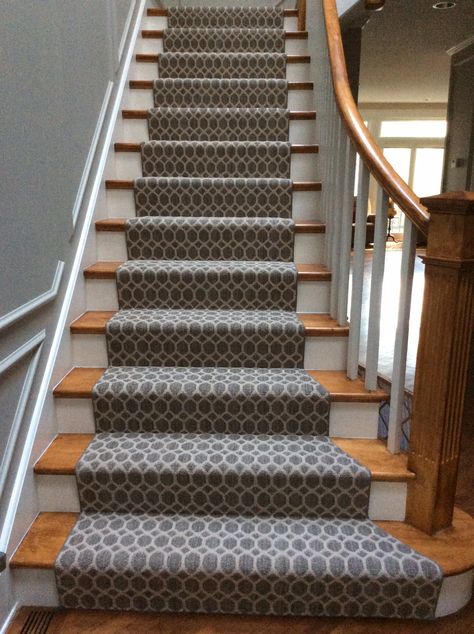 A gorgeous stair runner installation done by our crew! Stairs Runners, Carpet Runner On Stairs, Runner On Stairs, Stair Runner Installation, Rug Stair Runner, Vinyl Stairs, Staircase Runner, Diy Staircase, Carpet Designs