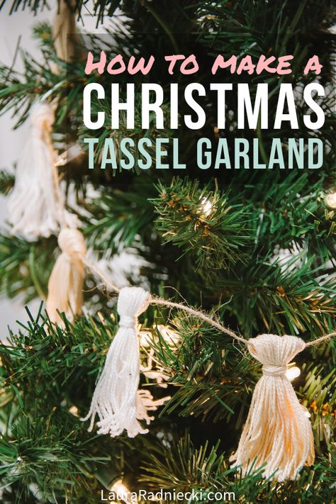 Take your holiday decor up a notch with this gorgeous, easy to make diy Christmas tassel garland using embroidery floss and twine! It's the perfect DIY garland idea for your Christmas tree, mantel, or staircase. #garland #embroideryfloss #Christmas Homemade Christmas Garland With Lights, Diy Tree Garland, Xmas Garland Ideas, Christmas Tassel Garland, Diy Christmas Tree Garland, 2023 Decorations, Staircase Garland, Diy Tassels, Craft Bazaar