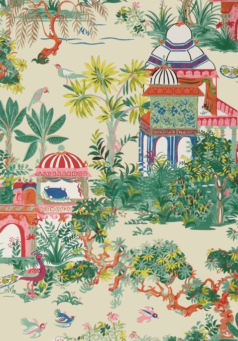 Eden is a whimsical approach to traditional patterns that lead you into paradise. Mystic Garden, Thibaut Wallpaper, Go Wallpaper, Garden Wallpaper, Cream Wallpaper, Navy Wallpaper, Teal Wallpaper, Matching Paint Colors, Scene Design