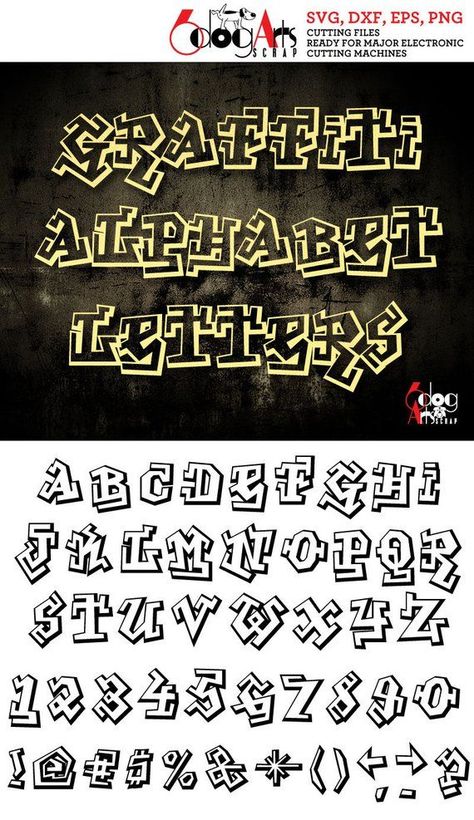 Graffiti Alphabet Letters - vector digital files to use for your crafting projects. Our cut files are perfect for home decor, wood signs, vinyl decals, paper crafts, embroidery template making, glass etching, and many other crafts.Note: This is not a font (software) that you install in your system, these are vector and raster image files.The set includes:- 26 letters,- 10 numbers- punctuation marksYou will receive this set in 4 file formats (4 files):SVG (vector file, unlimited resizing without Numbers Tattoo, Diy Silhouette, Graffiti Letters, Graffiti Lettering Fonts, Hand Lettering Art, Graffiti Alphabet, Abc Letters, Letter Vector, Free Script Fonts