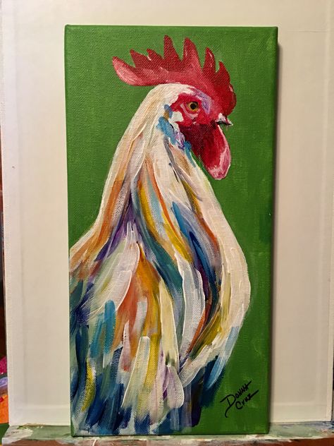 My rooster #AcrylicPainting Painted Roosters On Wood, Rooster Paintings On Canvas, Painted Roosters Acrylic, Rooster Acrylic Painting, Acrylic Chicken Painting, Rooster Painting Acrylic Easy, Chicken Pictures Art, Chicken Painting Acrylic, Rooster Art Painting