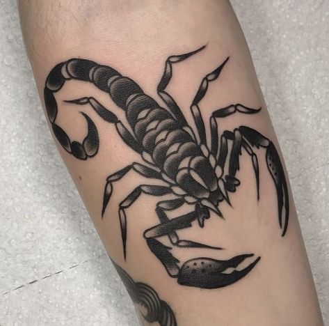 Scorpio Tattoo Traditional, Scorpion Tattoo Traditional, American Traditional Scorpion Tattoo, Traditional Scorpion Tattoo, Sleeve Tattoos Ideas, Women Small Tattoos, Small Tattoos For Women, Women Half Sleeve, Half Sleeve Tattoos