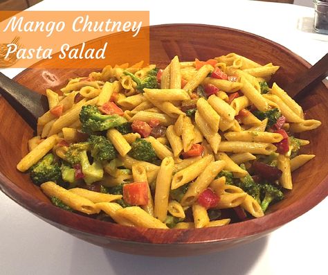 Mango Chutney Pasta Salad Mango Chutney Recipe, Vegetarian Meal Plan, Mango Chutney, Chicken Pasta Salad, Mango Salad, Party Dishes, Vegetarian Meal, Chutney Recipes, Make Ahead Meals