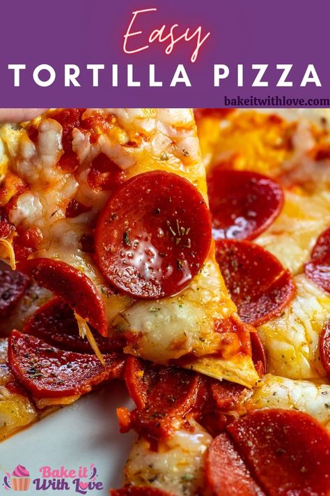 Delicious tortilla pizzas are a snap to make and everyone gets to add their own toppings! Tortilla Pizza Oven, Pizza With Tortilla Wraps, Tortilla Pizza Recipes, Corn Tortilla Pizza, Flour Tortilla Pizza, Pizza Wraps, Tortilla Pizza, Personal Pizza, Easy Homemade Pizza