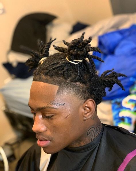 Fade Haircut Men's Black Dreads, Loc Haircuts Men, Dread Haircut Men, Taper Dreads Men, Dread Taper Fade, Dreads Taper Fade, High Taper Dreads, Temp Fade With Dreads, Dreads With Taper