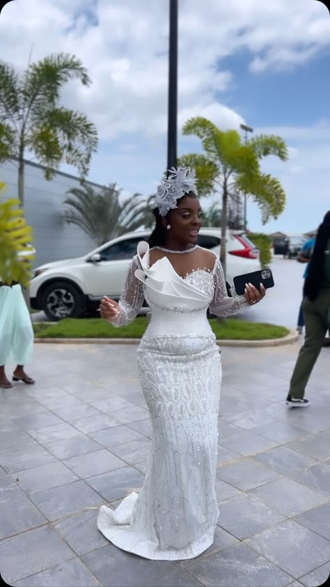 #abrittmoreantwi Day 2… Cc @live_weddings_with_kwaku Outfit: @hagyams MUA: @dherbybrown_beauty Hair: @hairbylizz_ Video… | Instagram Court Wedding Styles, Simple Short Wedding Dress Elegant, Latest Wedding Gowns Bridal Collection, White Lace Gown Styles Aso Ebi, Civil Wedding Dress Courts Brides, White Lace Gown Styles, Wedding Reception Gowns For Bride, Lace Gown Styles For Ladies, Court Wedding Outfit The Bride