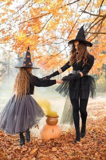 Mother Daughter Halloween Costumes, Mother Daughter Costumes, Mother Witch, Walking In Autumn, Cone Hats, Witch Costumes, Witches Halloween, Halloween Photography, Girl Walking