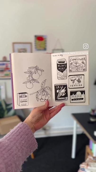 From sketchbook page to mini print 🎨 | TikTok Graphic Sketchbook, Sketchbook Ideas Tiktok, Filled Sketchbook Page, Mini Sketchbook Ideas, Jessica Smith Illustration, Mini Sketchbook, Illustrated Journal Sketchbooks, Sketchbook Page Ideas, Sketchbook Pages Inspiration