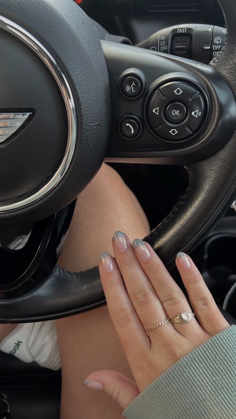 Gold Jewlery and a grey french tip is my go to! Light Gray French Tip Nails, Gray Nails French Tips, French Grey Nails, Light Grey French Tip Nails, Dark Grey French Tip Nails, Grey Nails French Tip, Grey Bling Nails, Grey French Nails, Gray French Tip Nails