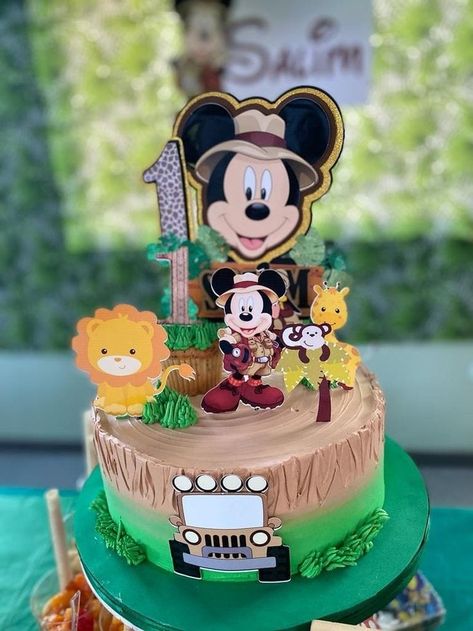 Mickey Safari Cake Smash, Mickey Mouse Birthday Safari, Mickey Safari Birthday Cake, Mickey Mouse Safari Birthday Cake, Mickey Mouse Safari Cake, Mickey Safari Cake, Mickey Mouse Safari Birthday, Pastel Safari, Mickey Birthday Cakes