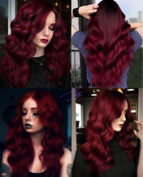 crimson red hair color Comment and follow for more Crimson Red Hair, Blood Red Hair, Burgundy Hair Color, Vibrant Red Hair, Crimson Hair, Vivid Hair, Cherry Red Hair, Wedding Hair Colors, Vivid Hair Color