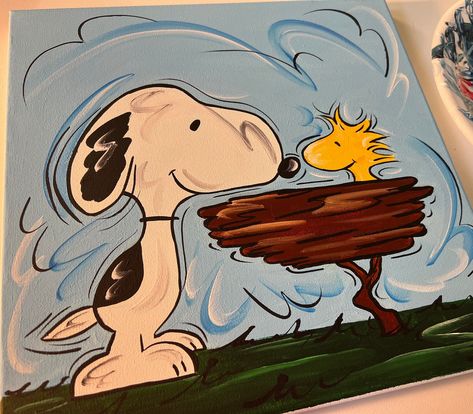 Snoopy Painting Ideas, Snoopy Paintings On Canvas Easy, Snoopy Halloween Paintings On Canvas, Snoopy Wall Art Decor, Snoopy Dog House Drawing, Peanuts Gang, Mini Canvas, Mini Canvas Art, Comic Book Characters