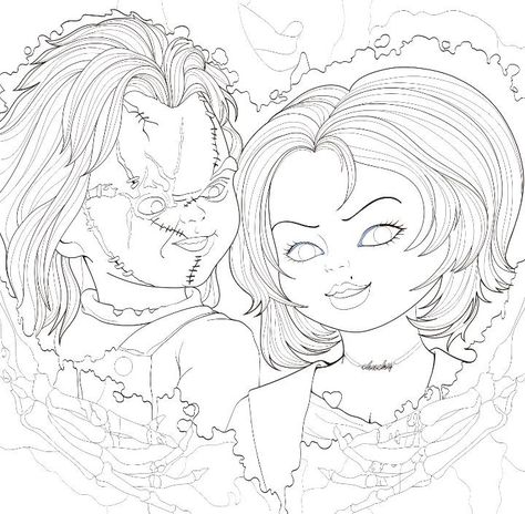 Bride Of Chucky Tattoo Stencil, Chucky Tattoo Outline, Chucky And Tiffany Tattoo Stencil, Chucky Sketch Easy, Chucky Coloring Pages, Bride Of Chucky Tattoo Design, Bride Of Chucky Tattoo, Bride Of Chucky Drawing, Chucky Coloring Pages Free Printable