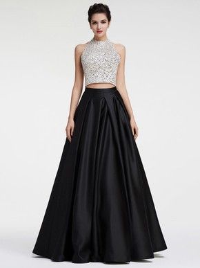 Sparkly Ball Gown, Two Piece Prom Dress, Two Piece Prom, Black Ball Gown, Best Prom Dresses, Black Two Piece, Ball Gown Skirt, Beaded Prom Dress, Backless Prom Dresses