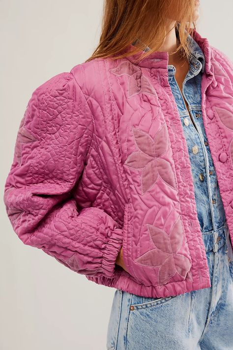 Free People; Free-est; We The Free; fall jackets; winter jackets; fall; winter; outerwear; outfit inspo; outfit; jacket; chunky; bomber; puffer; puffer jacket; liner jacket; cozy; cozy jacket; floral design; Pink Quilted Jacket, Boho 2024, Fall List, Edgy Jacket, Satin Coat, Upcycled Textiles, Quilted Clothes, Womens Quilted Jacket, Blanket Coat