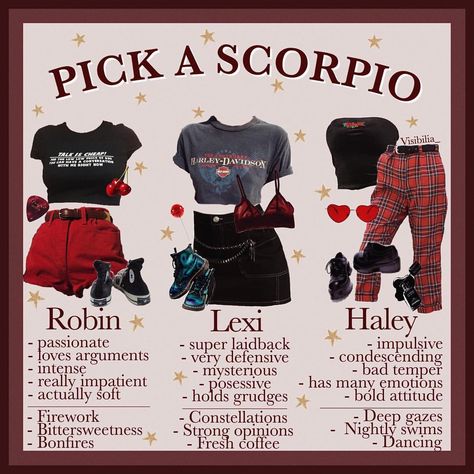 𝙕𝙤𝙙𝙞𝙖𝙘: 𝙎𝙘𝙤𝙧𝙥𝙞𝙤 • Are you a Scorpio? Which girl would you pick? ♏️ • • #moodboard #moodboardaccount #nichememes #nicheaesthetic #aesthetic… Scorpio Magic, Aries Outfits, Scorpio Aesthetic, Scorpio Fashion, Aries Aesthetic, Niche Aesthetic, Scorpio Girl, Zodiac Sign Fashion, Scorpio Birthday