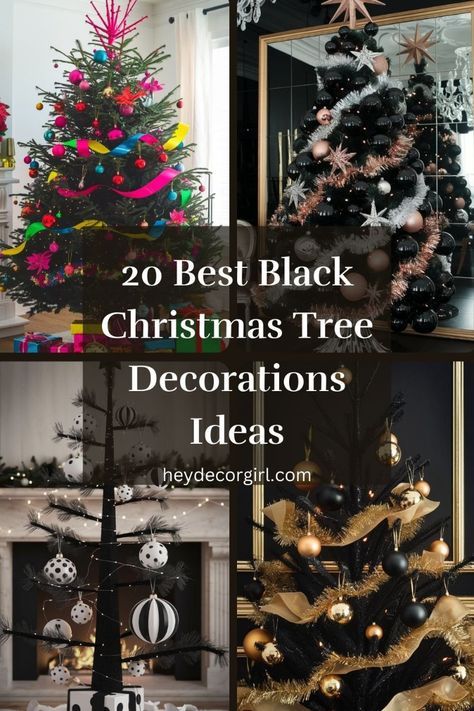 Decorations For Black Christmas Tree, Black Christmas Trees Decorated, Black Christmas Trees Ideas, Decorating Black Christmas Tree, How To Decorate A Black Christmas Tree, Black Tree Decorating Ideas, Modern Black Christmas Tree, Black And Green Christmas Tree, Black Christmas Tree Decorations Ideas